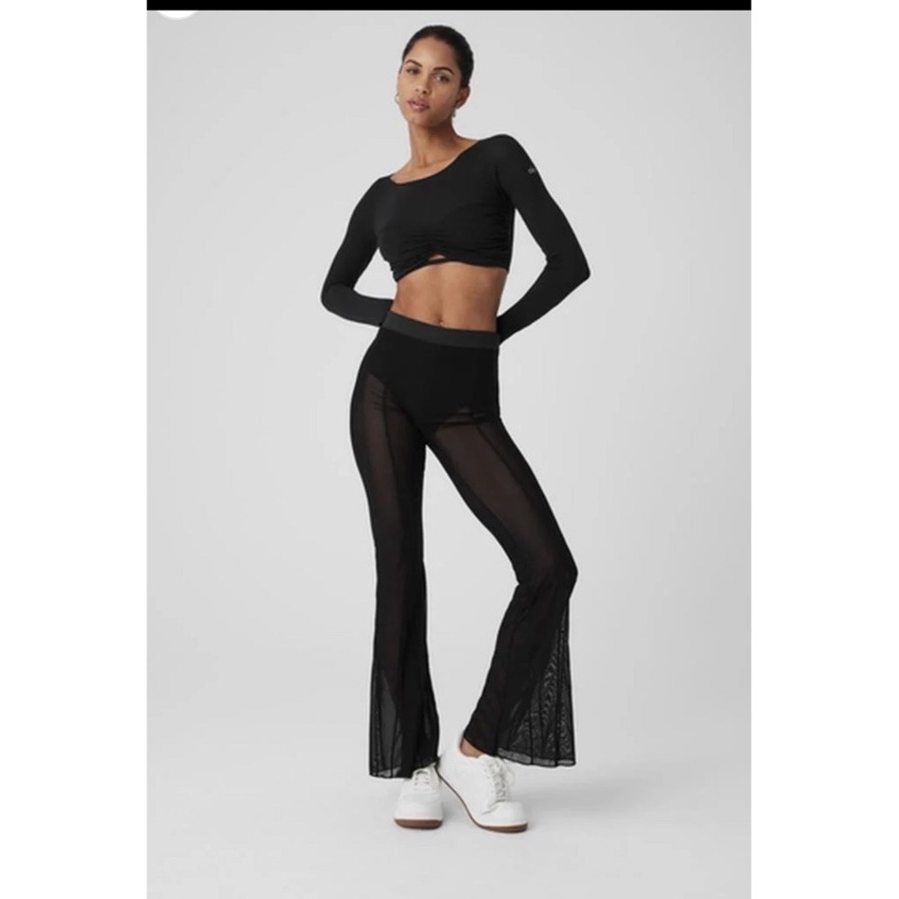 Alo Yoga Women High Waist Flicker Flare Yoga Pants Mesh Semi Shear  Small